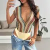 Mono de Verano 2026 Nuevo Transfronterizo Europeo y Americano para TikTok Estilo Étnico Escote en V Profundo Mono de Patchwork Bordado de Colores para Mujer