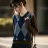 Tejido de punto de alta gama con cuello polo y puntada de rombos retro para mujer Otoño e Invierno 2026 Suelto Casual Tejido de punto base Nuevo