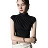 Fu Sheng Ji Outono Novo Semi-alto Collar Base Camisa Cor Sólida plissado Slim Interior