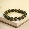 Pulseira Três-em-Um Seis-Elementos de Sândalo Verde Natural com Sândalo Verde Esculpido e Contas de Ágata com Buda do Zodíaco, Joia de Mão de Círculo Único