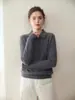 Casual e Versátil Cor Pura Caxemira Camisa Tricotada Feminina para Usar por Baixo Look Solto e Emagrecedor Gola Polo Outono e Inverno Novo Suéter Roupa Íntima