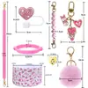 Acessórios para Copo de Água Stanley Transfronteiriços Suporte de Copo de Silicone Corrente de Copo em Formato de Coração para o Dia dos Namorados Pingente de Pom-Pom Conjunto de Copos de Silicone