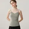Encaje siping collar exterior ropa interior alta elasticidad sin mangas chaleco de punto tira fina chaleco camisola de cachemira mujer