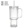 Taza Creativa de Vidrio con Asa y Rayas Verticales, Taza de Bebida de Gran Capacidad, Vaso Transparente para Refrescos con Tapa y Popote, Taza de Doble Uso para el Hogar