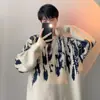 Suéter estilo coreano descontraído com tie-dye, masculino, outono e inverno 2023, novo estilo, suéter moderno, marca jovem, base solta, top
