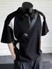 Camiseta de Manga Corta con Cuello Polo y Media Cremallera Estilo Patchwork Peso Pesado para Hombre, Nueva Moda de Verano Marca Top Holgado