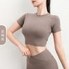 2023 Verão Yoga Roupas Femininas Pescoço Redondo Slim-fit Camiseta Feminina Esportes Fitness Roupas Slim-fit respirável Quick-drying Sports Top para Mulheres