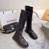 Otoño e Invierno 2025 Nuevo Estilo Cómodas Botas de Caballero con Cordones de Punta Redonda de Suela Plana de Suela Gruesa Estilo Coreano Versátil Look Adelgazante Botas Altas a la Moda