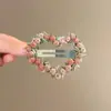 Atmósfera primavera y verano 2025 pinza para el pelo de amor rosa dulce flequillo lateral pinza lateral súper hada bordado horquilla de flor accesorios para el cabello