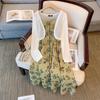 60-175kg Roupas Femininas Plus Size 2024 Verão e Outono Novo Vestido Floral de Alças Cardigan de Manga Longa Conjunto de Duas Peças