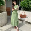 Vestido largo sin mangas a rayas verde aguacate para mujer, estilo francés de verano, cintura ajustable, estilo vacacional, línea A