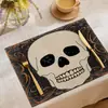 Jogo Americano de Linho para Halloween Série Trick or Treat Tapete de Mesa Combinado Restaurante Decoração de Férias Talheres Tapete de Isolamento Térmico