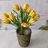 Flores Artificiales de Seda y Plantas Verdes, Ramos de Mano, Flores Falsas Decorativas, Tulipanes Artificiales para Decoración de Escenas, Tulipanes Simulados