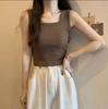 Chaleco cálido de hilo con cuello cuadrado cepillado para otoño e invierno con almohadilla para el pecho, ropa interior ajustada, ropa exterior corta, parte superior trasera hermosa