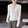 Outono Inverno 2026 Novo Suéter Feminino de Lã Malha Trançada Gola Lapela Cor Lisa Moda Versátil para o Trabalho Manga Longa