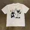 Seda de Leche Divertido Estampado de Dibujos Animados Diseño Versátil Holgado de Manga Corta para Hombre Verano Nuevo Top de Moda