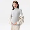 Conjunto de ropa de otoño para maternidad, camiseta básica de algodón puro de cuello medio-alto, ropa posparto, pijamas de maternidad, ropa interior térmica de talla grande para mujer