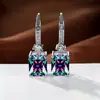 Brincos Pendentes Quadrados de Diamante Levemente Luxuosos Mais Vendidos Transfronteiriços, Brincos com Gancho de Orelha com Zircônia Microincrustada Atacado