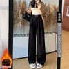 Pantalones de pana anchos para mujer, nuevo estilo otoño/invierno, de cintura alta, corte holgado, caída fluida, pantalones rectos casuales, adecuados para figuras petite, pantalones de traje relajados y elegantes