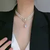 Retro palácio estilo luz de luxo nicho de dupla camada Pérola clavícula cadeia Hepburn elegante elegante banquete vestido acessórios colar