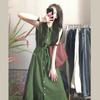 Vestido Regata Verde Retrô Artístico Feminino Verão Camisa Vestido Alça Cintura Afunilada Emagrecimento Pequeno Médio Comprimento