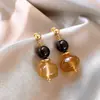 Pendientes Ovalados de Plata Chapada en Oro Real de 14K con Aguja de Plata y Piedra Ojo de Tigre Pendientes Versátiles Retro Maillard Pendientes Elegantes de Moda