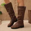 Nuevas botas altas de gamuza para el invierno transfronterizo, botas largas hasta la rodilla estilo europeo y americano de talla grande, talla 42, botas apiladas de comercio exterior