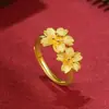 Transmissão ao Vivo de Anéis de Flor Rosa Banhados a Ouro de Alta Qualidade, Mesmo Estilo das Lojas de Ouro, Anéis Ajustáveis Pixiu Banhados a Ouro da Moda, Atacado em Estoque
