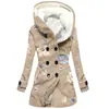 Trench Coat Feminino Novo 2023 Mais Vendido Transfronteiriço Inverno Engrossado Pele de Carneiro Falsa Estilo Europeu e Americano Cor Patchwork Com Capuz Atacado