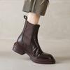 Botines Chelsea de Piel Texturizada para Viajar 2024 Invierno Gruesos de Tacón Medio Punta Redonda con Funda de Cuero para Mujer