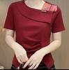 Playera de Encaje Francés con Manga Corta para Mujer en Verano, Nuevo Diseño con Abertura, Look Adelgazante, Top Único Elegante y que Reduce la Edad
