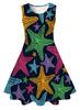 Vestido Casual Sem Manga para Meninas com Estampa Digital 3D de Estrela de Cinco Pontas Assimétrica Europeia e Americana Cross-Border Aliexpress