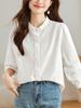 Primavera 2025 Nova Camisa Branca de Manga Longa Estilo Coreano Design Feminino Sense Chic Simples Elegante Empilhado Top Interno