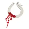 Collar Creativo Transfronterizo Europeo y Americano de Halloween con Borlas Goteando Sangre Estilo Gótico Collar para Clavícula con Perlas de Imitación Manchadas de Sangre