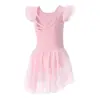 Vestido de Ballet con Mangas Volantes para Niñas de Amazon con Cortes Cruzados, Atuendo de Práctica para Performance de Danza Infantil, Falda de Malla