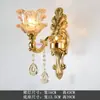 Luminária de Parede de Cristal Dourado Estilo Europeu, Lâmpada Simples para Quarto ao Lado da Cama, Dupla Cabeça para Parede de Fundo da Sala de Estar, Luminária de Parede para Corredor e Escada