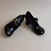 Edición de Piel de Vaca Mismo Estilo Zapatos Mary Jane de Tacón Alto para Niñas Tacón Grueso de 7cm Zapatos de Una Sola Pieza Estilo Francés Retro Corte Bajo Zapatos Pequeños de Piel