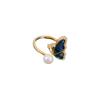 Anillo de perla de agua dulce con mariposa fritilaria de circón electrochapado en oro real, de lujo ligero y alta gama, para el dedo índice, joyería versátil al por mayor