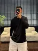 Novo modelo do fabricante original: Camiseta masculina de manga longa feita de Lyocell Tencel, com um design de malha de cor sólida, gola redonda, fresco e respirável