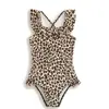 2026 Nuevo Traje de Baño Cruzado Europeo y Americano con Estampado de Leopardo sin Mangas para Niños Pequeños y Medianos, Niñas y Bebés, Traje de Baño de una Pieza para Playa y Aguas Termales
