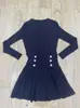 Nuevo vestido de punto de otoño para mujer, pequeño vestido negro de lujo ligero, elegante estilo socialité de manga larga