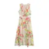 Estilo Europeo y Americano Verano Ropa de Mujer Nueva Elegante Ajustada Diseño Abierto Estampado de Flores Vestido sin Mangas