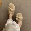 Zapatos planos peludos con lazo estilo hada para mujer, nuevo modelo otoño e invierno 2026, zapatos slip-on con lazo, cálidos y de peluche