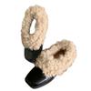 Atacado em Estoque ~ Sapatos Casuais Quadrados de Salto Grosso Peludos Moda Inverno Pelúcia Pequenos Sapatos de Couro Mocassins