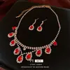 Conjunto de brincos e colar com franja em forma de gota d'água cravejado de diamantes, corrente para clavícula exagerada atmosférica europeia e americana, joias de luxo leve de alta qualidade, atacado