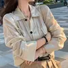 Camisa de Manga Longa Curta com Gola Lapela de Botão Único Proteção Solar Feminina Design Levemente Transparente Solta Versátil para o Trabalho Cardigan Leve
