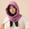 Balaclava Feminina Outono e Inverno Prova de Frio e Quente Chapéu de Lã Tricotado Cachecol Tudo-em-Um Xale Quente com Capuz