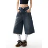 Jeans cropped de pierna ancha lavados estilo retro americano para mujer, estilo delgado, nuevos de verano 2026, pantalones rectos holgados de cintura baja de longitud media