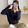 Suéter de Estilo Europeo de Alta Gama en Color Verde con Cuello Camisero para Mujer, Tejido de Punto Falso de Dos Piezas con Bloques de Color, Prenda Interior tipo Polo Holgada con Cuello en V para Otoño e Invierno