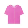Ropa de Mujer Transfronteriza 2026 Moda Europea y Americana Versátil Ajustado Recorte Botonado Cuello Redondo Manga Corta Chaqueta de Punto para Mujer A37244